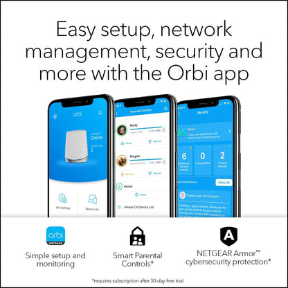 NETGEAR AX4200 Orbi 750 Series Tri-Band WiFi 6 Mesh System, 4.2Gbps, Router + 2 Satellites WiFi Mesh System (RBK753)