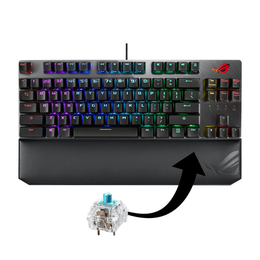 ASUS ROG Strix Scope NX TKL Deluxe wired mechanical RGB gaming keyboard for FPS games, with ROG NX switches, aluminum frame, and Aura Sync lighting
