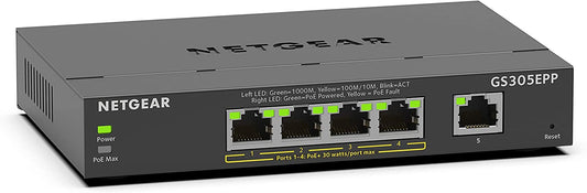 NETGEAR 5-Port High Power PoE+ Gigabit Ethernet Plus Switch (120W) 300 Series SOHO Plus (GS305EPP)